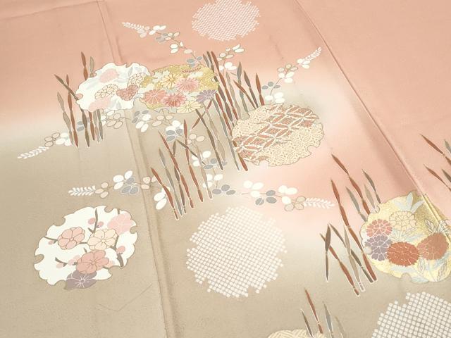 平和屋着物▽訪問着 単衣 作家物 駒刺繍 雪輪花文 暈し染め 金彩 正絹 逸品 CABG2640th