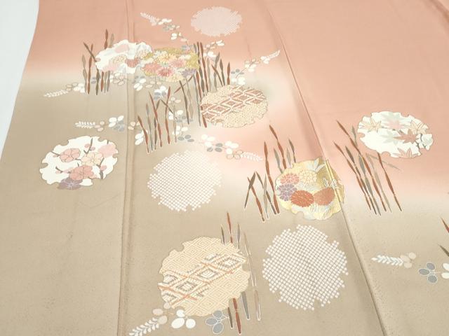 平和屋着物▽訪問着 単衣 作家物 駒刺繍 雪輪花文 暈し染め 金彩 正絹 逸品 CABG2640th