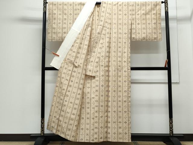 平和屋着物▽上質な紬 単衣 吉祥間道 正絹 逸品 CABG2642th