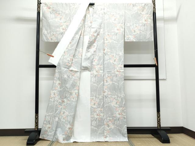 平和屋着物▽上質な紬 単衣 草花文 正絹 逸品 CABG2650th