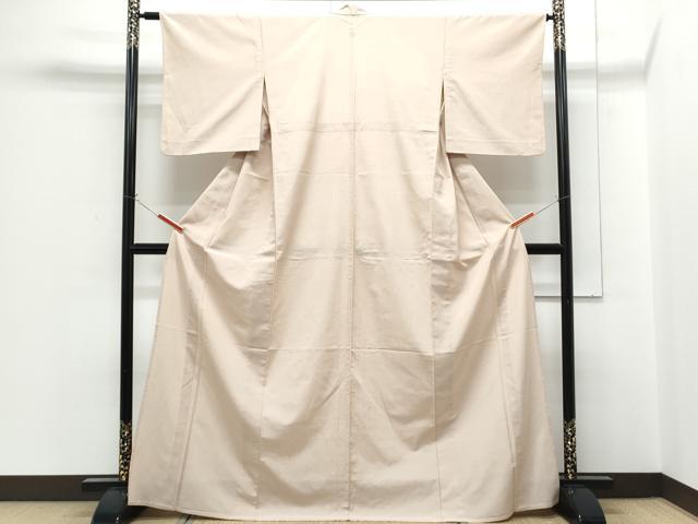 平和屋着物▽本塩沢 色無地 単衣 白茶色 正絹 逸品 CABG2656th