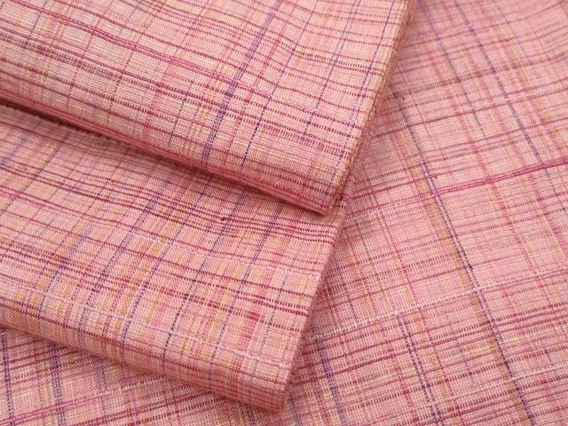 平和屋着物▽上質な紬 単衣 格子文 正絹 逸品 CABG2666th