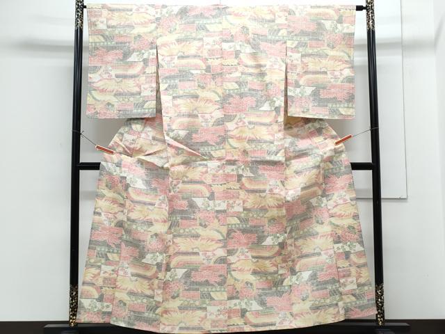 平和屋着物▽上質な紬 単衣 吉祥花文 正絹 逸品 CABG2668th