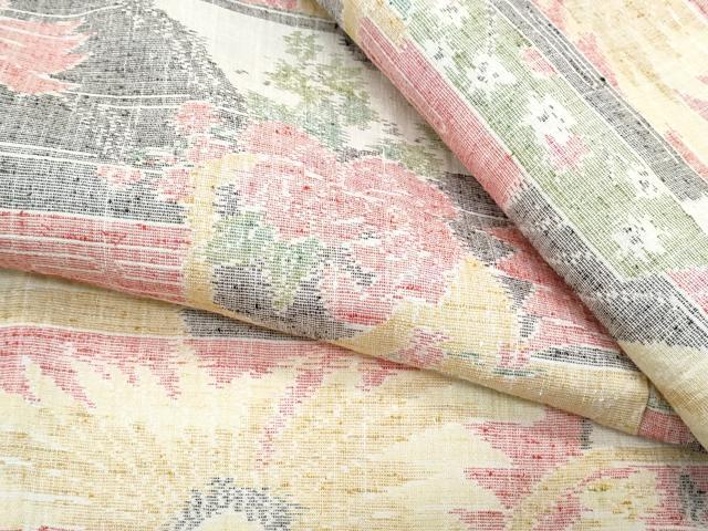 平和屋着物▽上質な紬 単衣 吉祥花文 正絹 逸品 CABG2668th