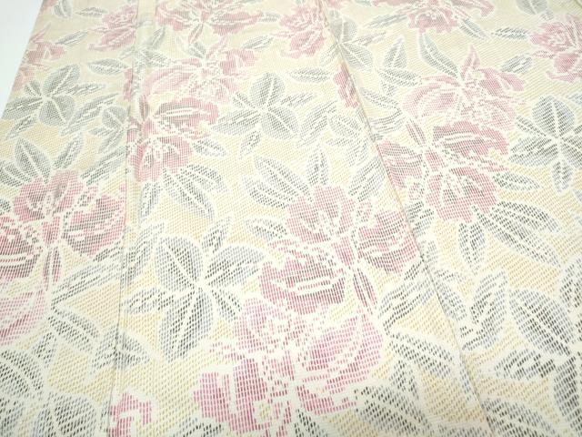 平和屋着物▽上質な紬 単衣 草花文 正絹 逸品 CABG2669th