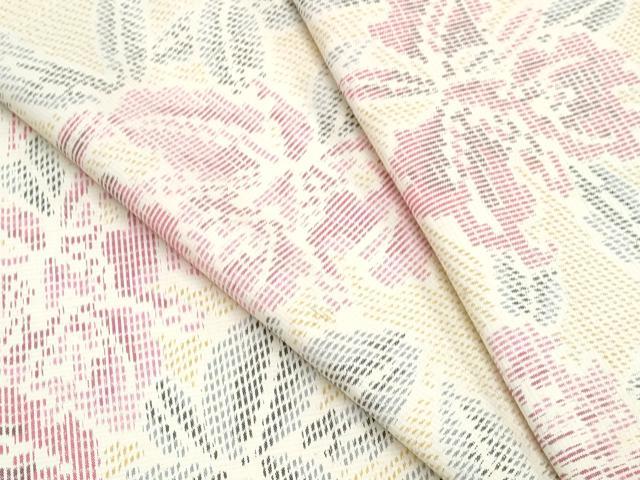 平和屋着物▽上質な紬 単衣 草花文 正絹 逸品 CABG2669th