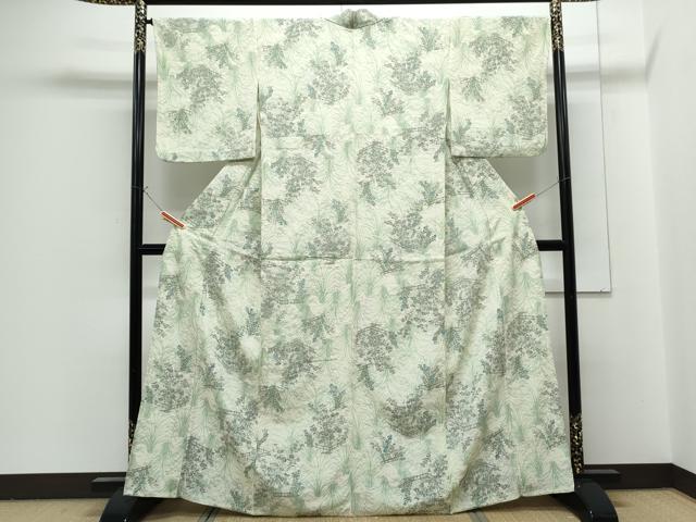 平和屋着物▽上質な小紋 単衣 草花文 鬼しぼ縮緬 正絹 逸品 CABG2670th