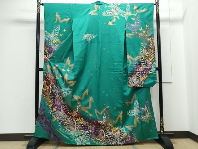 平和屋着物▽豪華振袖 単衣 舞蝶文 暈し染め 金通し地 正絹 逸品 CABG2672th