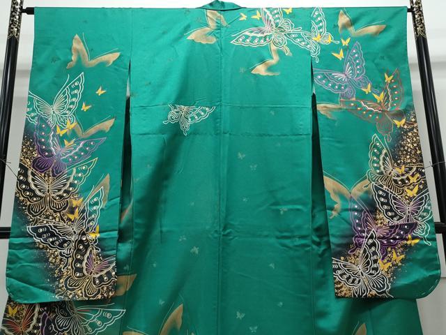平和屋着物▽豪華振袖 単衣 舞蝶文 暈し染め 金通し地 正絹 逸品 CABG2672th