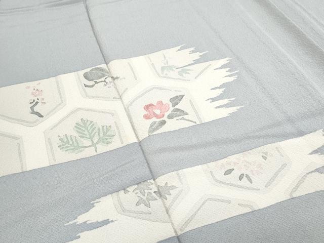 平和屋着物▽訪問着 単衣 刺繍 亀甲花文 金銀彩 鬼しぼ縮緬 反端付き 正絹 逸品 CABG2684th
