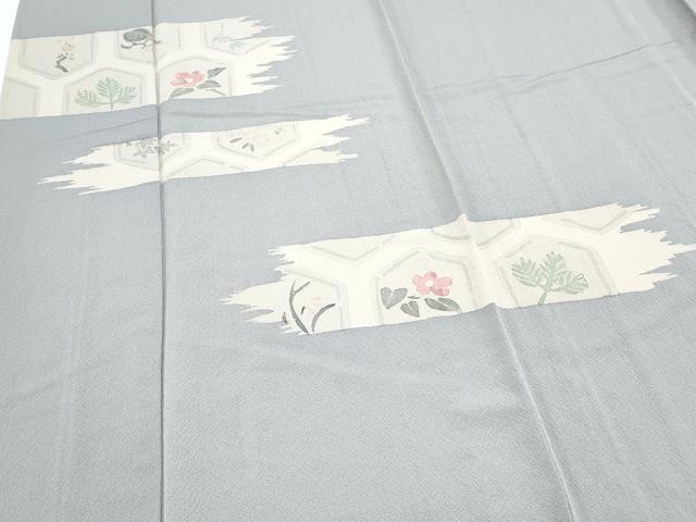 平和屋着物▽訪問着 単衣 刺繍 亀甲花文 金銀彩 鬼しぼ縮緬 反端付き 正絹 逸品 CABG2684th
