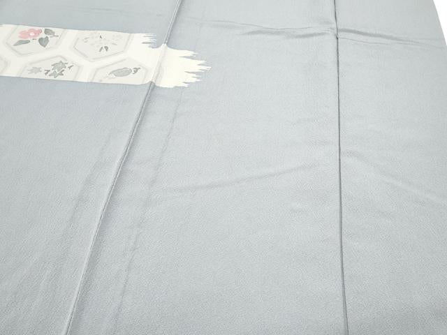 平和屋着物▽訪問着 単衣 刺繍 亀甲花文 金銀彩 鬼しぼ縮緬 反端付き 正絹 逸品 CABG2684th