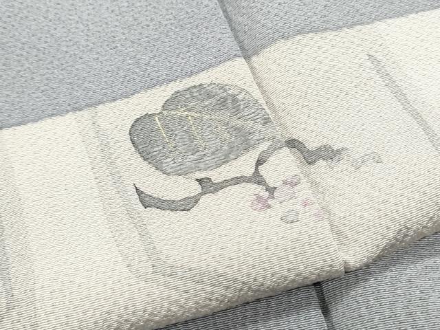 平和屋着物▽訪問着 単衣 刺繍 亀甲花文 金銀彩 鬼しぼ縮緬 反端付き 正絹 逸品 CABG2684th