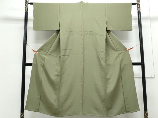 平和屋着物▽上質な色無地 単衣 松葉色 正絹 逸品 CABG2708th