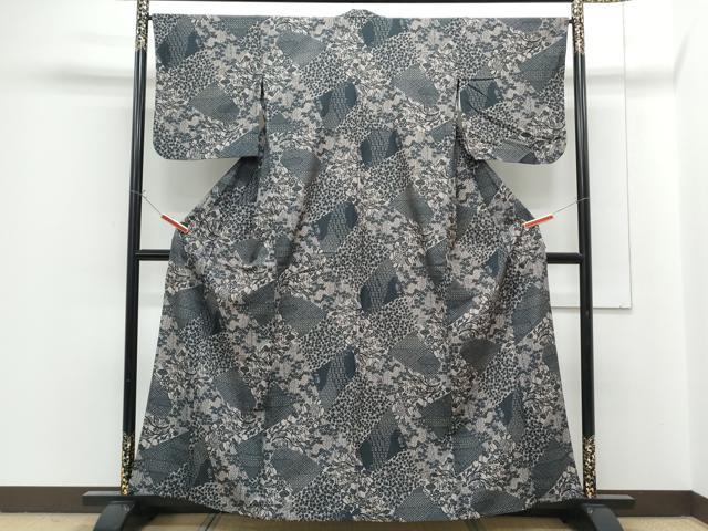 平和屋着物▽小紋 単衣 型染め 切嵌草花文 洗える着物 CABG2715th