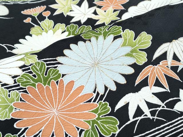 平和屋着物■豪華黒留袖 流水花紋 金彩 正絹 逸品 CABG2744th