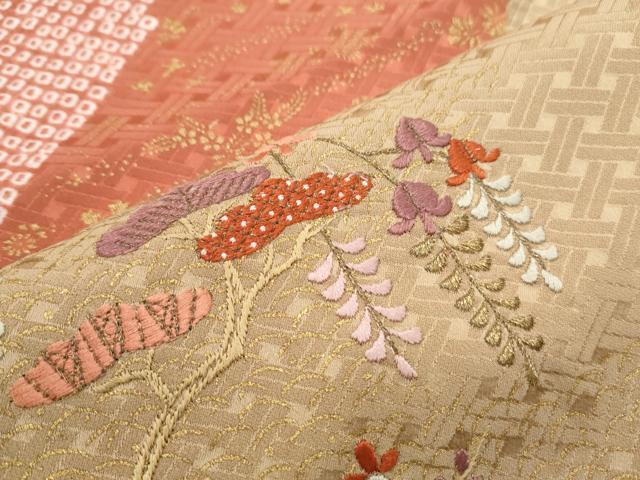 平和屋着物■訪問着 絞り 刺繍 草花文 金彩 正絹 逸品 CABG2751th