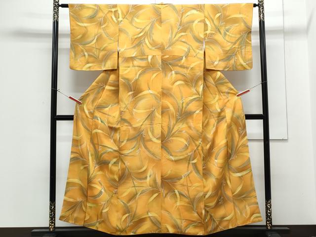 平和屋着物■上質な小紋 ろうけつ染め 草葉文 暈し染め 正絹 逸品 CABG2773th