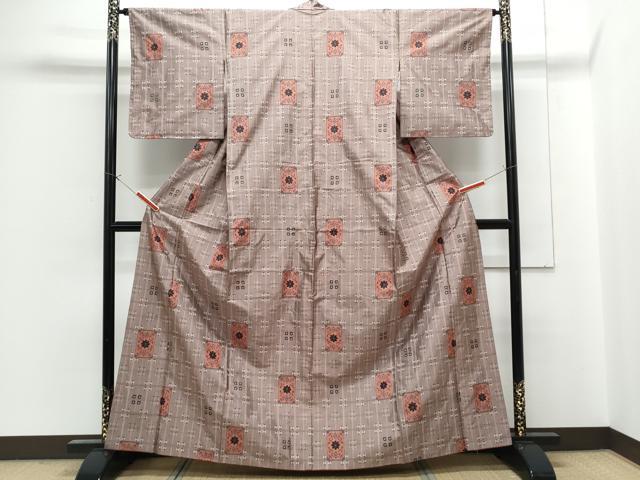 平和屋着物■本場村山大島紬 格子吉祥花文 正絹 逸品 CABG2779th