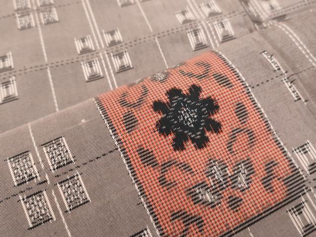 平和屋着物■本場村山大島紬 格子吉祥花文 正絹 逸品 CABG2779th
