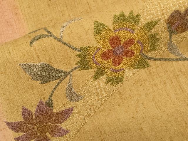 平和屋着物●中国三大刺繍 スワトウ刺繍 相良刺繍 総刺繍 九寸名古屋帯 更紗花文 正絹 逸品 未使用 CABG2801dy