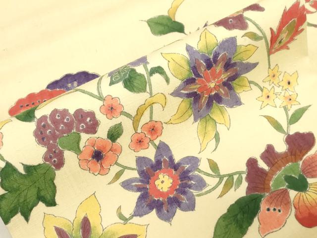 平和屋着物●九寸名古屋帯 紬地 草花文 正絹 逸品 未使用 CABG2806dy
