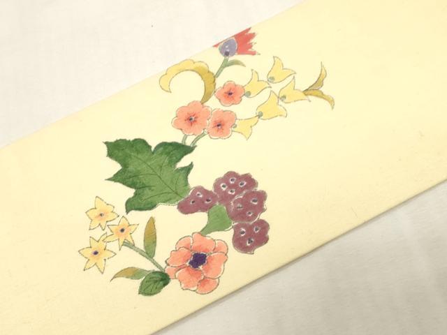 平和屋着物●九寸名古屋帯 紬地 草花文 正絹 逸品 未使用 CABG2806dy