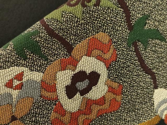 平和屋着物●九寸名古屋帯 草花文 黒地 正絹 逸品 CABG2810dy