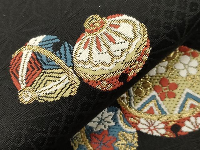 平和屋着物●九寸名古屋帯 唐織 鈴 黒地 金糸 正絹 逸品 CABG2811dy