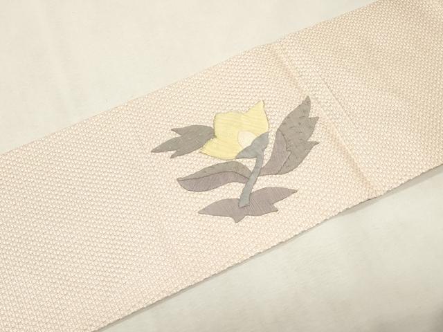 平和屋着物●本場筑前博多織 八寸名古屋帯 作家物 パッチワーク 草花文 銀糸 正絹 逸品 CABG2812dy