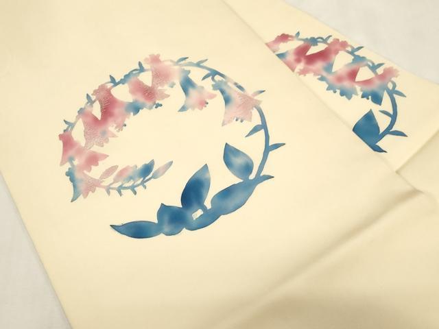 平和屋着物●塩瀬 九寸名古屋帯 作家物 手描き 刺繍 ろうけつ染め 草花丸文 銀糸 正絹 逸品 CABG2813dy
