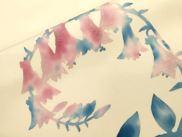 平和屋着物●塩瀬 九寸名古屋帯 作家物 手描き 刺繍 ろうけつ染め 草花丸文 銀糸 正絹 逸品 CABG2813dy