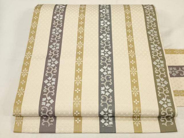 平和屋着物●九寸名古屋帯 花唐草間道 正絹 逸品 CABG2814dy