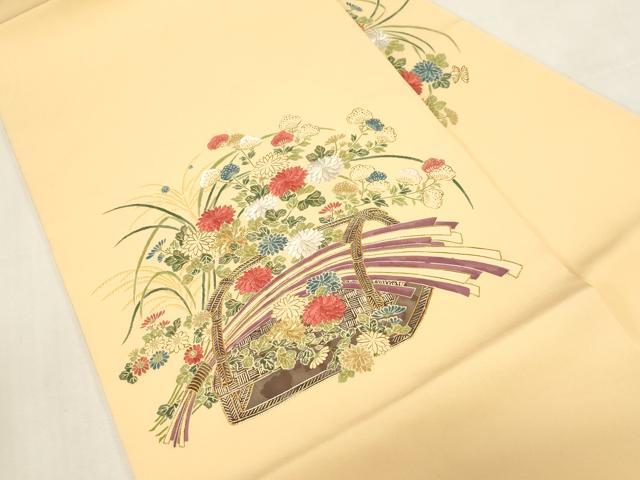 平和屋着物●塩瀬 九寸名古屋帯 駒刺繍 花籠文 金糸 正絹 逸品 CABG2824dy