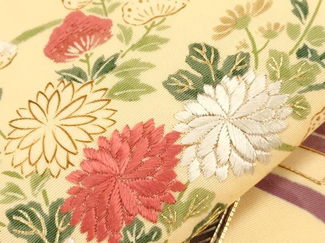 平和屋着物●塩瀬 九寸名古屋帯 駒刺繍 花籠文 金糸 正絹 逸品 CABG2824dy