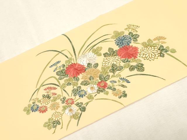 平和屋着物●塩瀬 九寸名古屋帯 駒刺繍 花籠文 金糸 正絹 逸品 CABG2824dy