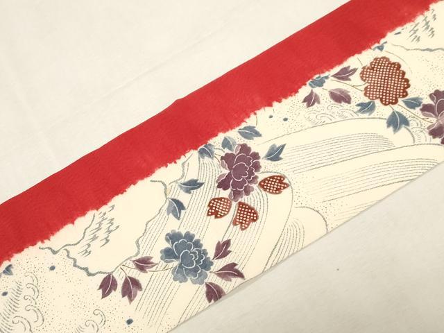 平和屋着物●摺型友禅 京都 多ち花 全通柄九寸名古屋帯 絞り 立波草花文 正絹 逸品 CABG2825dy
