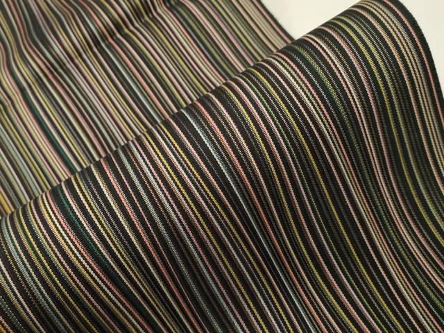 平和屋着物●本場筑前博多織 八寸名古屋帯 縞 黒地 正絹 逸品 未使用 CABG2826dy