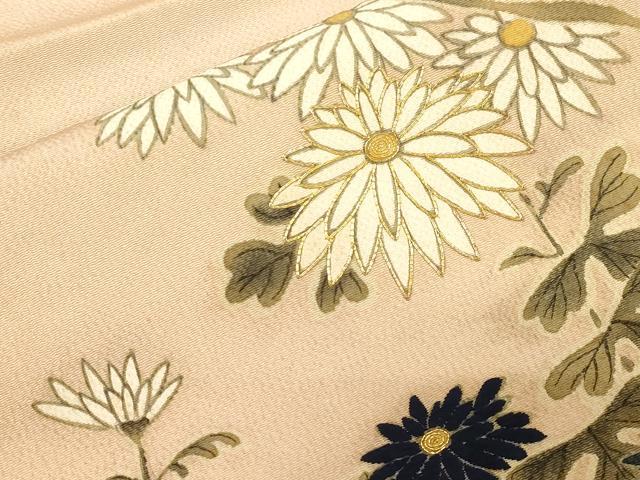 平和屋着物●九寸名古屋帯 手描き 駒刺繍 草花文 鬼しぼ縮緬 正絹 逸品 CABG2827dy