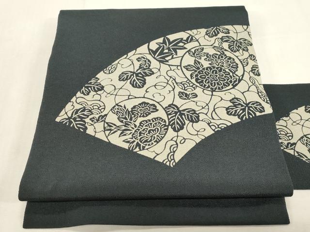 平和屋着物●九寸名古屋帯 作家物 伊勢型染 地紙草花丸文 鬼しぼ縮緬 正絹 逸品 CABG2833dy