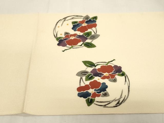 平和屋着物●九寸開き名古屋帯 型染め 花蝶丸文 鬼しぼ縮緬 正絹 逸品 CABG2839dy