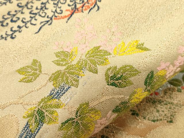平和屋着物●龍村晋謹製 六通柄袋帯 鳳凰草花文 金銀糸 正絹 逸品 CABG2852dy