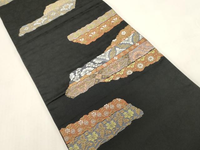 平和屋着物●六通柄袋帯 花鳥文 黒地 金糸 正絹 逸品 CABG2861dy