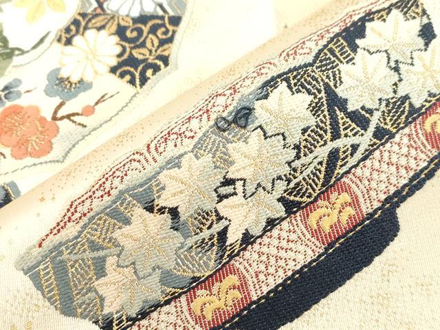 平和屋着物●「美しいキモノ」お馴染みのメーカー となみ織物 六通柄袋帯 色絵磁器菊花図 金糸 証紙付き 正絹 逸品 未使用 CABG2881dy