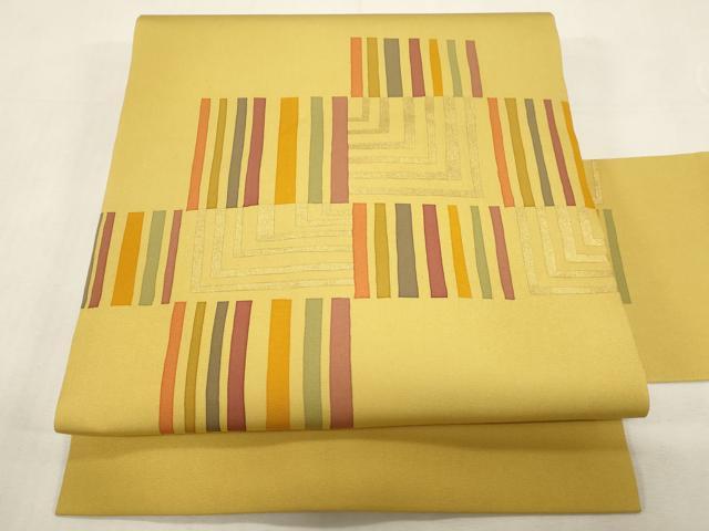 平和屋着物●塩瀬 九寸名古屋帯 幾何学文 金彩 正絹 逸品 CABG2904dy