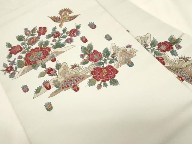 平和屋着物●塩瀬 九寸名古屋帯 手描き 更紗花鳥文 金彩 正絹 逸品 CABG2911dy
