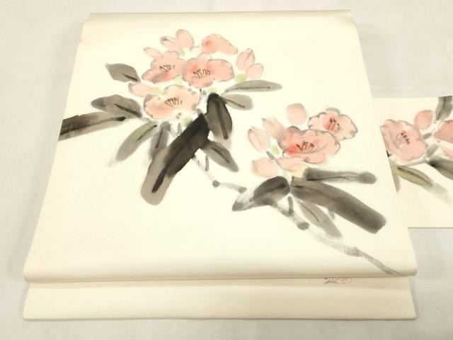 平和屋着物●本加賀友禅作家 成竹登茂男 塩瀬 九寸名古屋帯 手描き 草花文 正絹 逸品 CABG2916dy