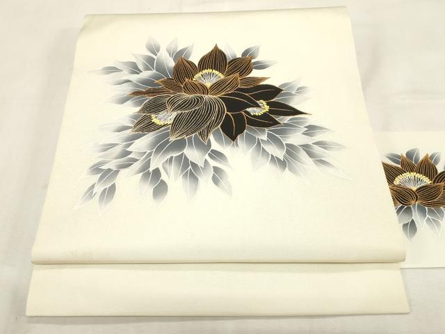 平和屋着物●塩瀬 九寸名古屋帯 草花文 金彩 正絹 逸品 CABG2921dy