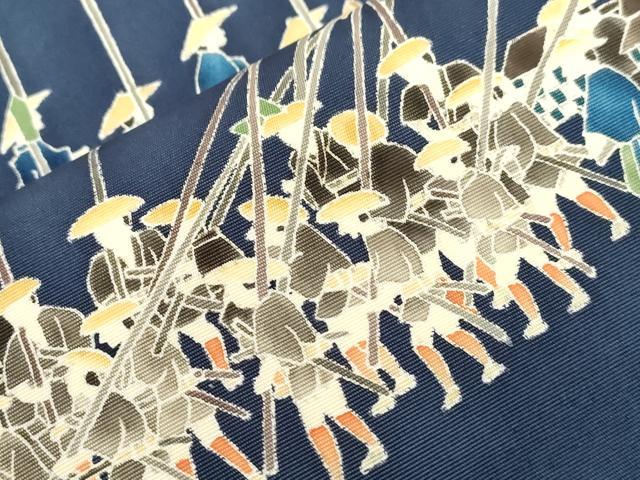 平和屋着物●東京友禅 熊谷好博子 塩瀬 九寸名古屋帯 大名行列 正絹 逸品 CABG2922dy