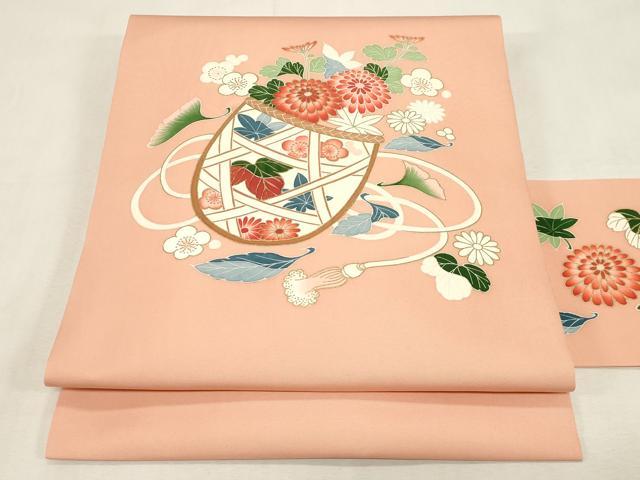 平和屋着物●塩瀬 九寸名古屋帯 花籠文 金彩 正絹 逸品 CABG2926dy